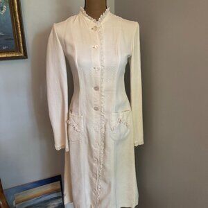 Tara Jarmon Paris Cottage Brocade Eyelet Lace Cream Coat Size 38
